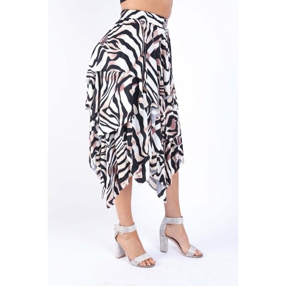 Women's Unique Daily wear Zebra Print Layered Draping Midi Skirt Zebra S M L - Picture 3 of 12